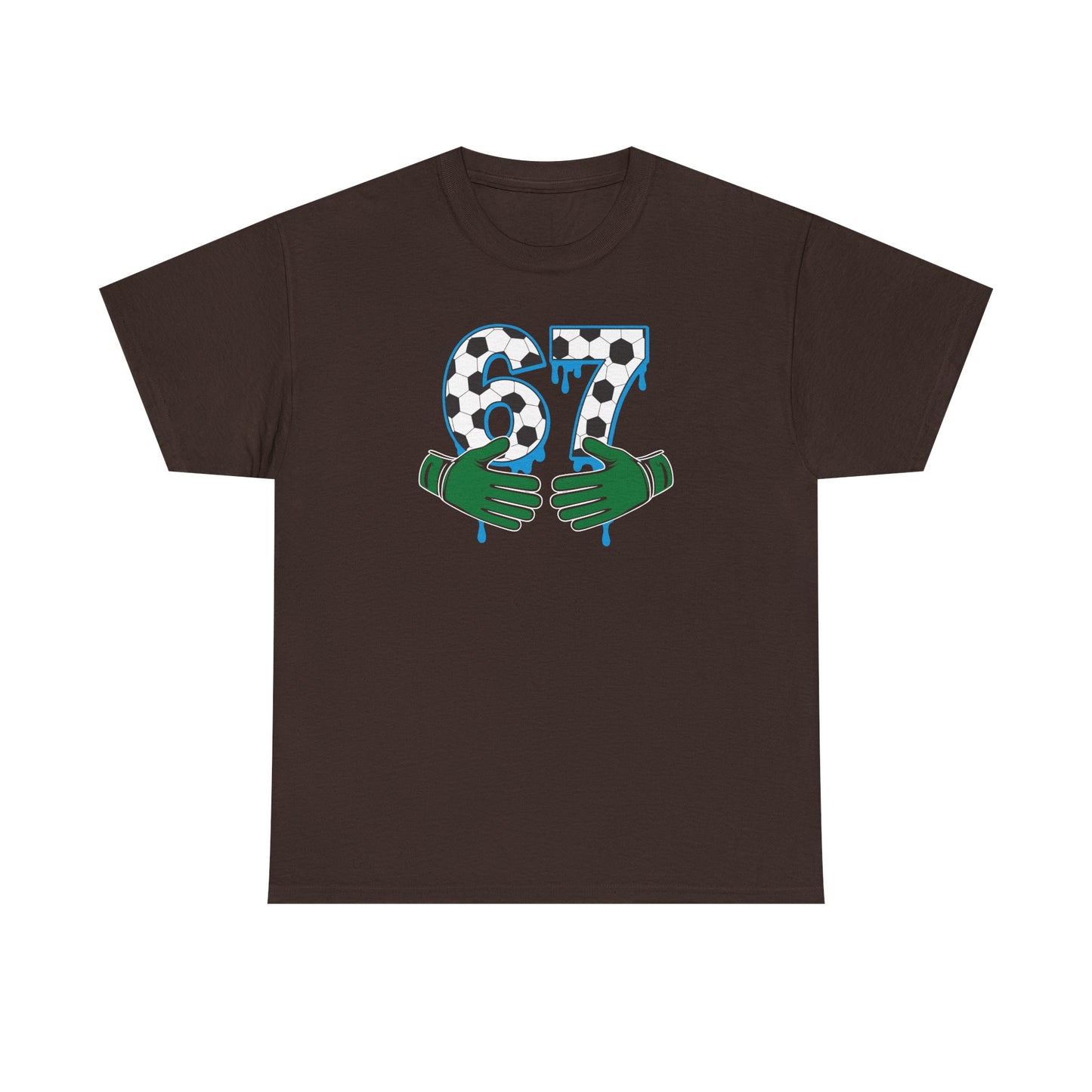 Dripping 97 Number Graphic Tee, Streetwear Checkerboard T-Shirt with Green Hands, Artsy Unisex Cotton Shirt