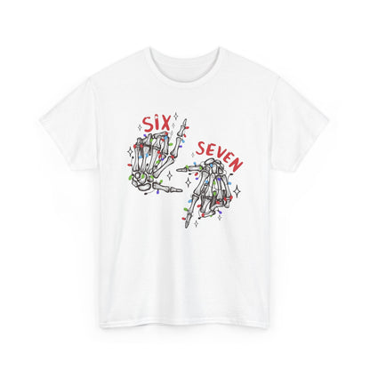 Six Seven Skeleton Hands T Shirt  Funny Halloween Christmas Tee for Men & Women | Cool Skeleton Hand Sign Graphic Shirt | Soft Cotton Top