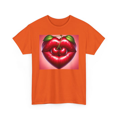 Cherry Lips Heart Graphic Tee, Retro Pop Art T-Shirt, Cute Aesthetic Cotton Shirt, Vintage Style Unisex Tee, Fun Statement Top