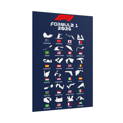 Formula 1 2026 Track Silhouettes Poster, F1 Circuits Map Wall Art, Grand Prix Calendar Print, Motorsport Racing Decor, Rolled Poster