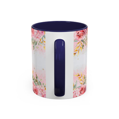 Personalized Floral Accent Coffee Mug, Custom Gift for Her, Birthday Mug, Floral Drinkware, Mother's Day Gift