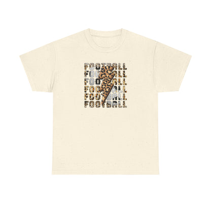 Leopard Print Football Lightning Bolt Tee, Women's Football Graphic Shirt, Game Day Spirit Shirt, Trendy Sports Top, FIFA World Cup 2026