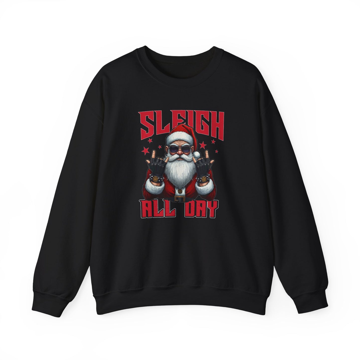 Funny Santa Sleigh All Day Sweatshirt | Rocker Santa Christmas Sweater | Funny Holiday Sweatshirt | Cozy Unisex Christmas Gift