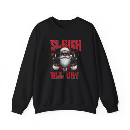 Funny Santa Sleigh All Day Sweatshirt | Rocker Santa Christmas Sweater | Funny Holiday Sweatshirt | Cozy Unisex Christmas Gift