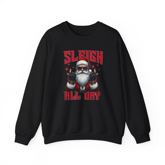 Funny Santa Sleigh All Day Sweatshirt | Rocker Santa Christmas Sweater | Funny Holiday Sweatshirt | Cozy Unisex Christmas Gift