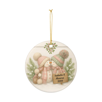 Personalized Kissing Snowman Couple Ornament, Snowman Newlywed Wedding Ornament, Add Any Name Any Year, Keepsake Ornament, Engagement Gift