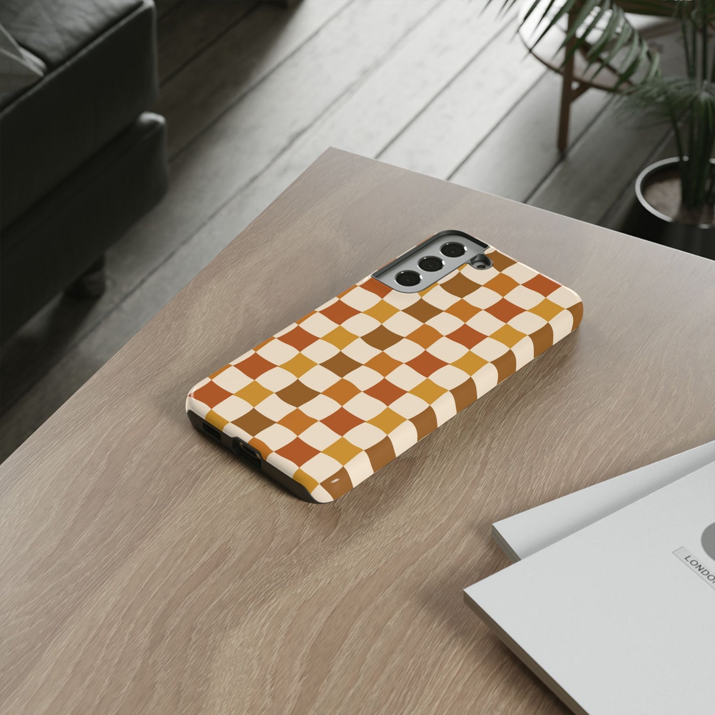 Boho Checked Phone Case, Checkerboard Design, Durable Protection, Phone Cover, Phone case For iPhone and Samsung, Trendy Phone Cover