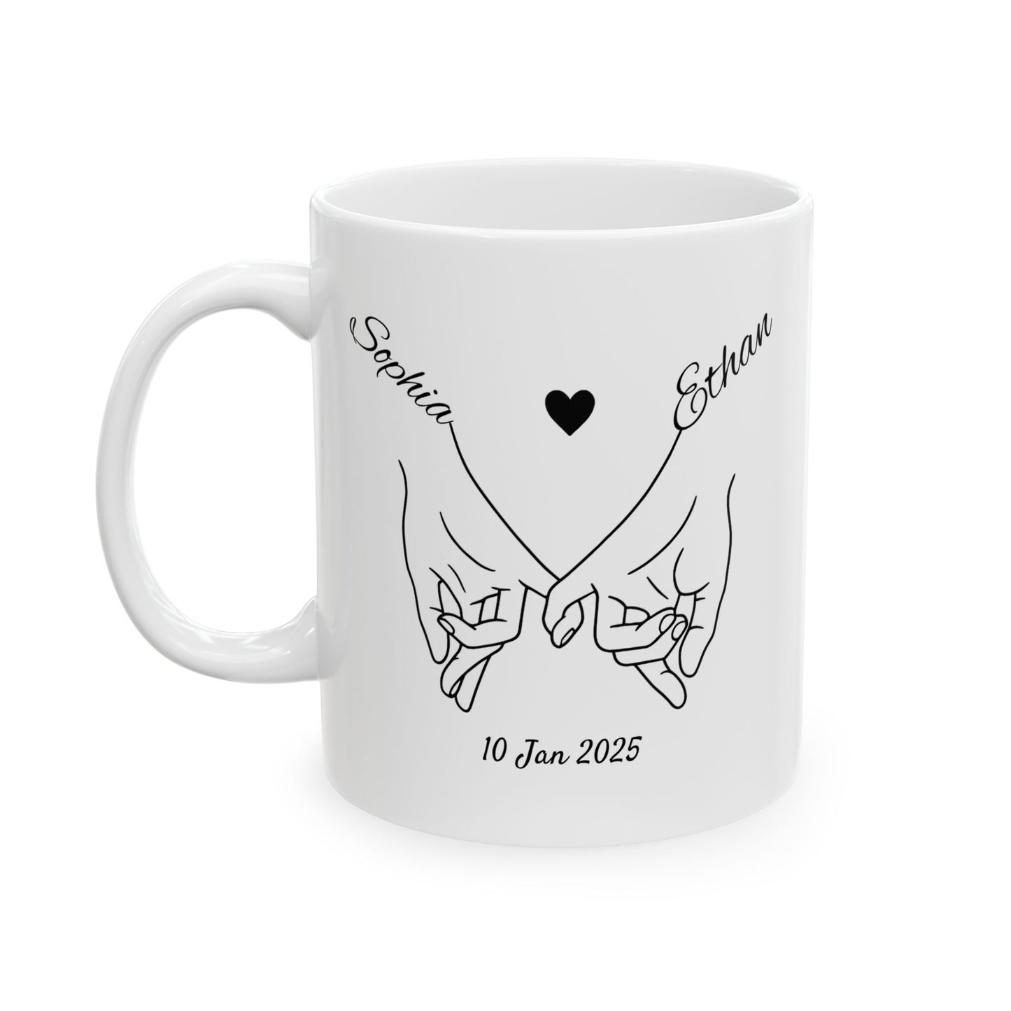 Holding Hands Couple Mug | Personalized Names & Date Coffee Cup | Custom Line Art Couple Mug | Valentine Anniversary Love Gift
