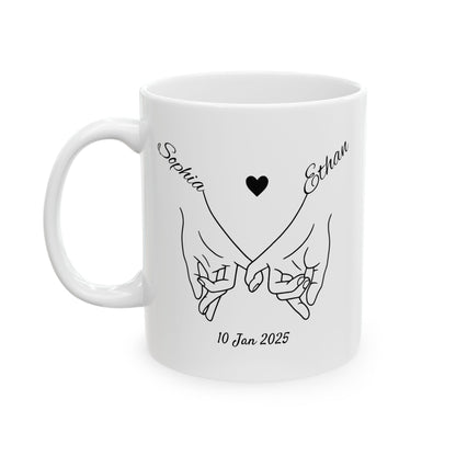 Holding Hands Couple Mug | Personalized Names & Date Coffee Cup | Custom Line Art Couple Mug | Valentine Anniversary Love Gift