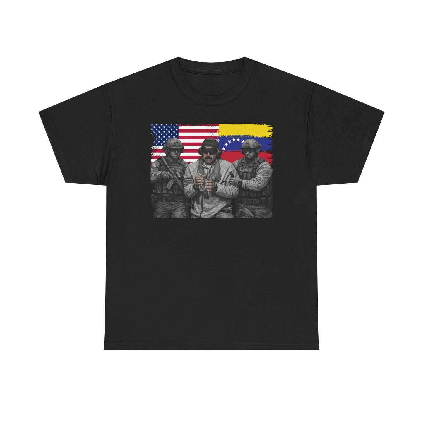 American and Venezuelan Flag Soldiers Tee, Nicolas Maduro Arrest Deportation Photo Tee T-shirt | Political Protest Graphic