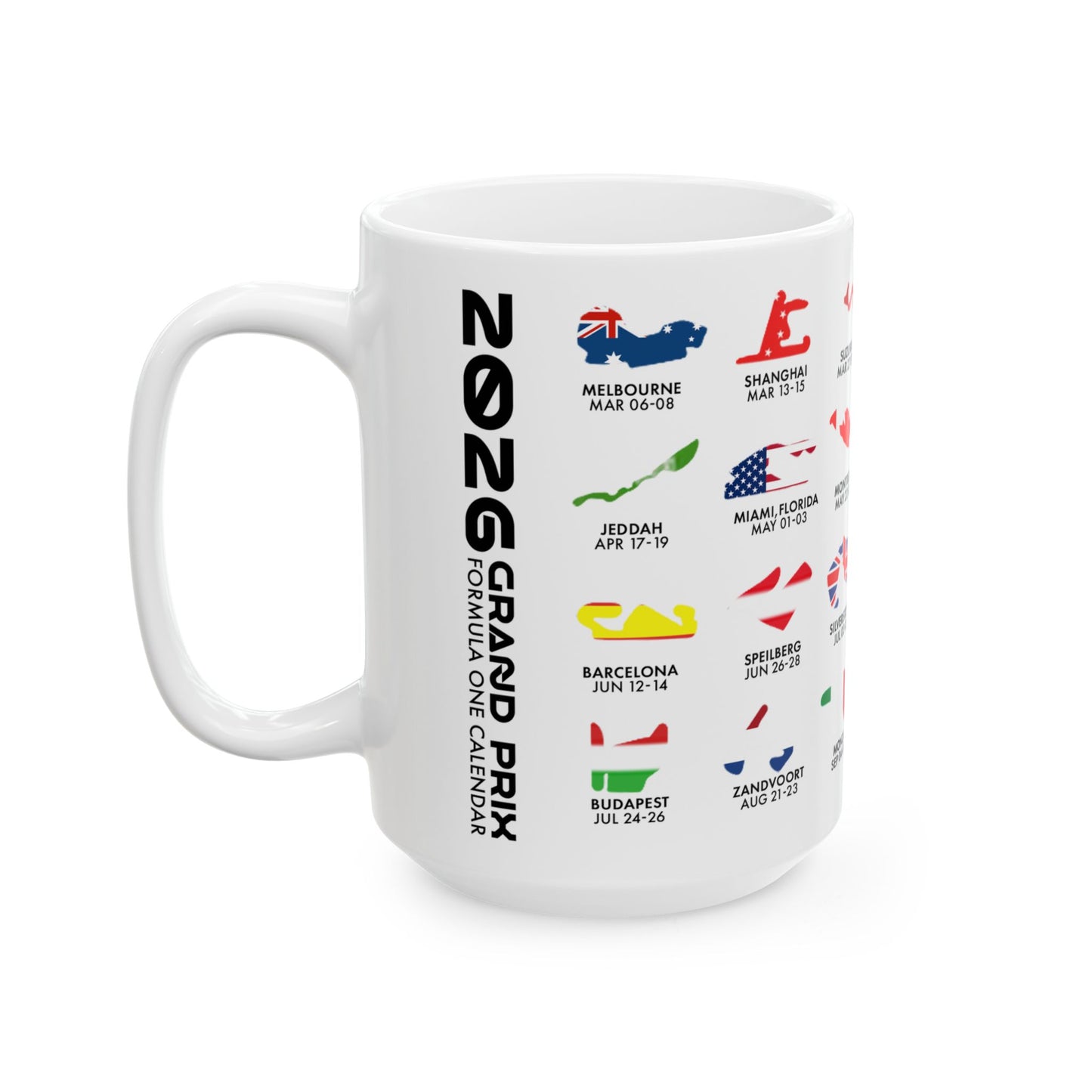 2026 Grand Prix Track Map Mug, Formula 1 Race Circuit Icons Mug, F1 Calendar Coffee Cup, Motorsport Fan Gift, Ceramic Mug