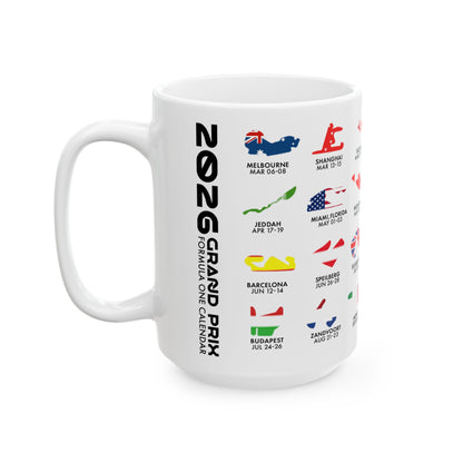 2026 Grand Prix Track Map Mug, Formula 1 Race Circuit Icons Mug, F1 Calendar Coffee Cup, Motorsport Fan Gift, Ceramic Mug