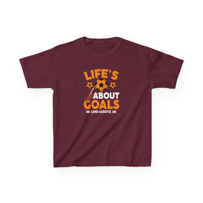 Life's About Goals Kids T-Shirt | Soccer Graphic Tee | Fun Teamwork Shirt for Boys & Girls | Cotton Youth Sports Top, FIFA World Cup 2026