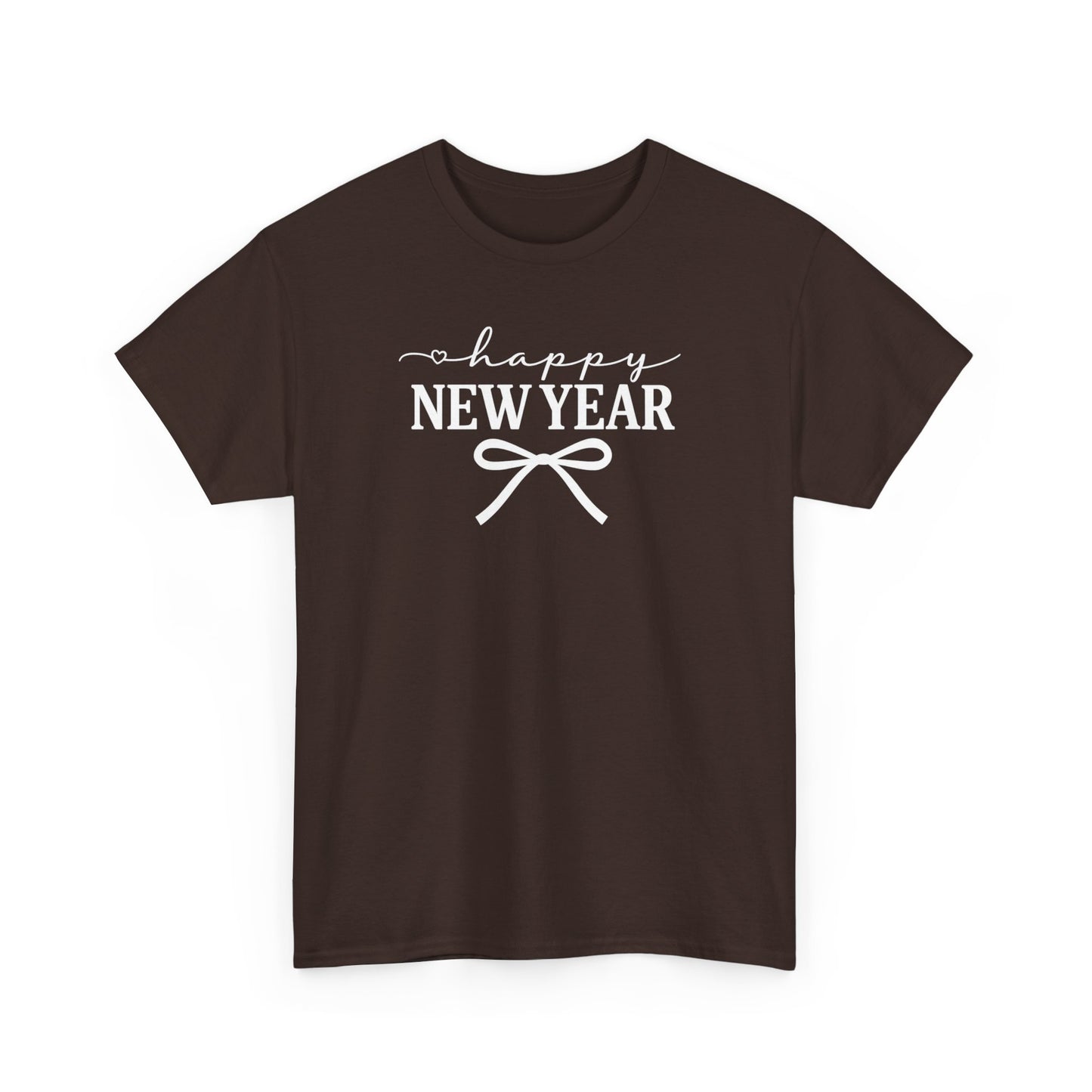Happy New Year Bow T-Shirt, Minimalist New Year Typography Tee, Holiday Graphic Shirt, New Year's Eve Outfit, Casual Festive Top