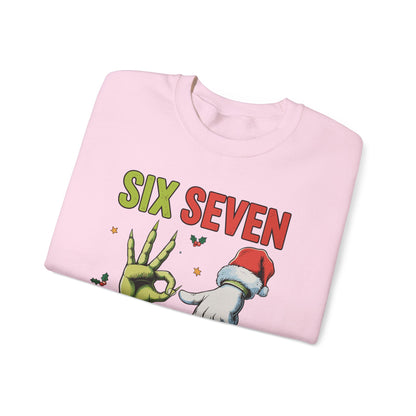 Funny Six Seven Christmas Sweatshirt | Santa Hands Holiday Crewneck | Cozy Pink Christmas Sweater for Men Women | Festive Holiday Gift