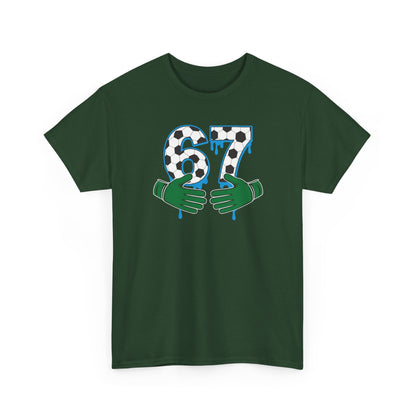Dripping 97 Number Graphic Tee, Streetwear Checkerboard T-Shirt with Green Hands, Artsy Unisex Cotton Shirt