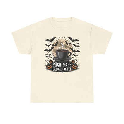 Halloween Coffee Tee, Unisex Heavy Cotton T-Shirt, Nightmare Before Coffee Shirt, Spooky Graphic Tee, Fall Seasonal Apparel