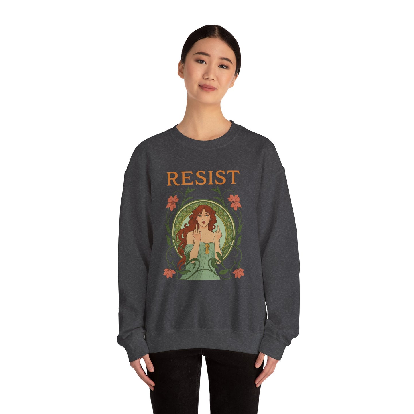 Resist Art Nouveau Woman Sweatshirt, Feminist Vintage Crewneck, Floral Botanical Activist Pullover, Empowerment Gift, Cozy Fall Layer
