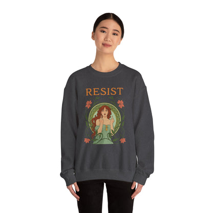 Resist Art Nouveau Woman Sweatshirt, Feminist Vintage Crewneck, Floral Botanical Activist Pullover, Empowerment Gift, Cozy Fall Layer