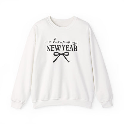 Happy New Year Sweatshirt | Cozy Holiday Crewneck | Script Bow Graphic Sweater | New Year Party Sweatshirt | Winter Gift