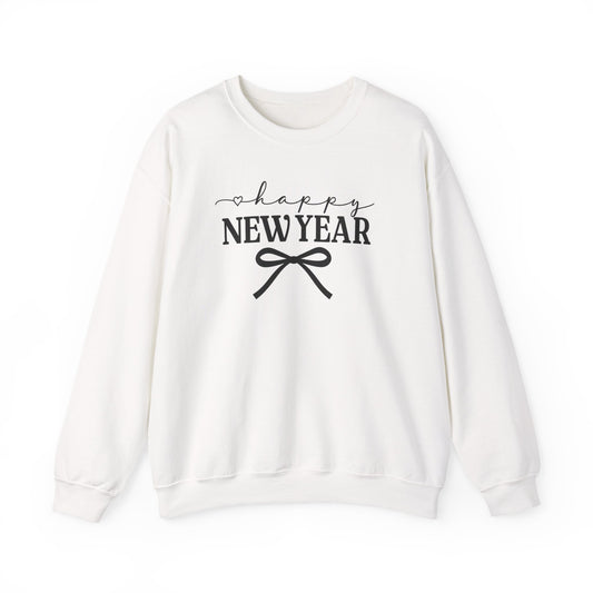 Happy New Year Sweatshirt | Cozy Holiday Crewneck | Script Bow Graphic Sweater | New Year Party Sweatshirt | Winter Gift