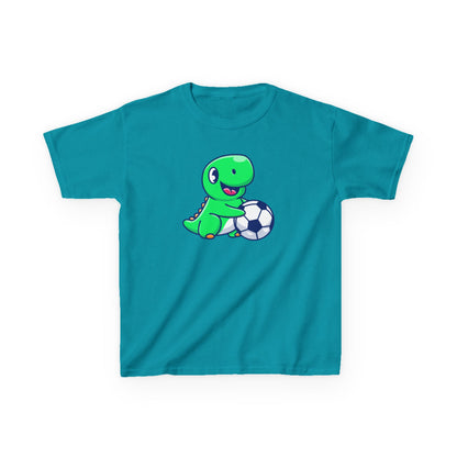 Green Dinosaur Playing Soccer Kids T-Shirt, Cute Dino Soccer Shirt for Boys Girls, Fun Youth Sports Graphic Tee, Football Lover
