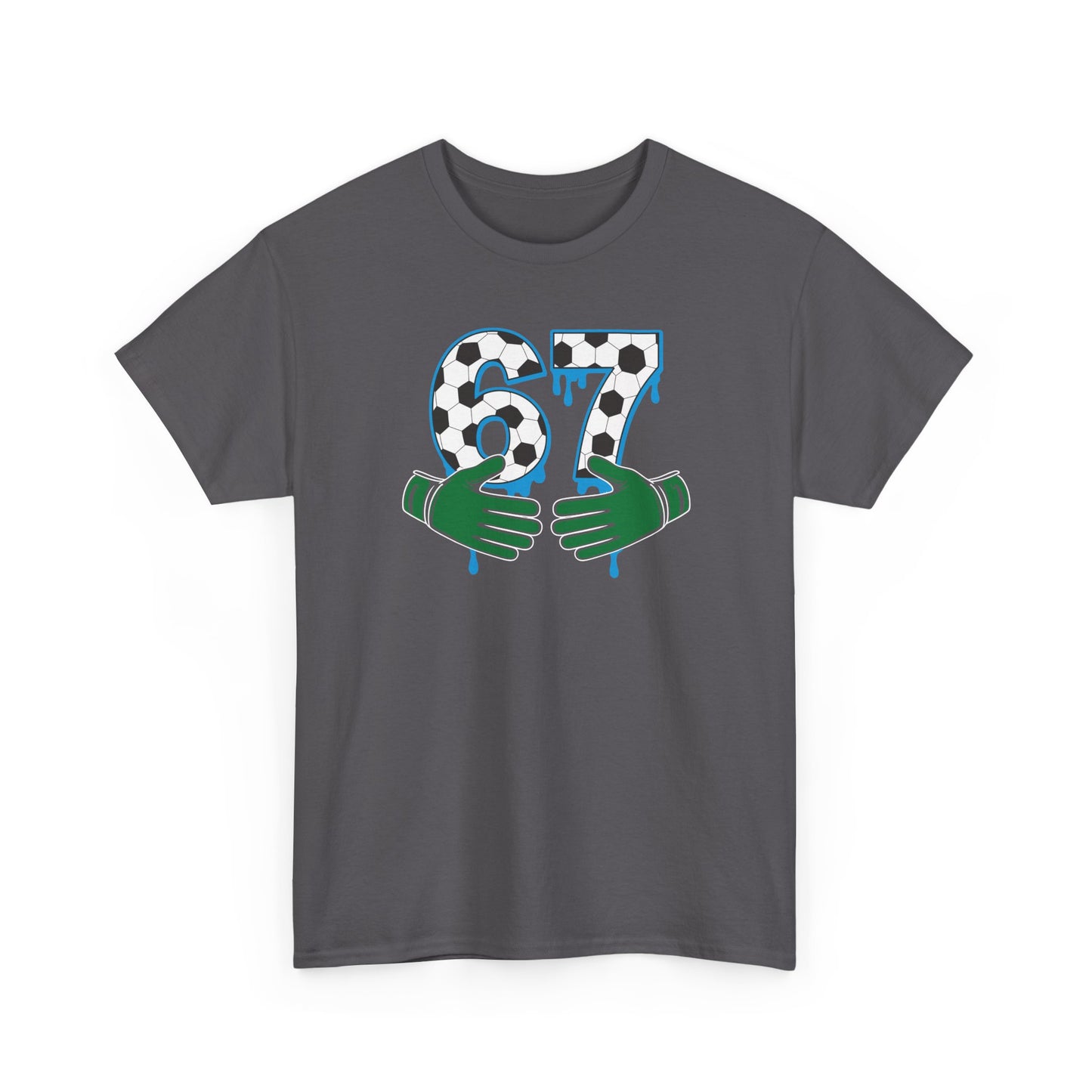 Dripping 97 Number Graphic Tee, Streetwear Checkerboard T-Shirt with Green Hands, Artsy Unisex Cotton Shirt