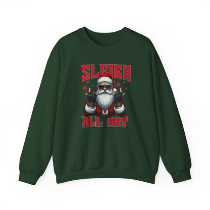 Funny Santa Sleigh All Day Sweatshirt | Rocker Santa Christmas Sweater | Funny Holiday Sweatshirt | Cozy Unisex Christmas Gift