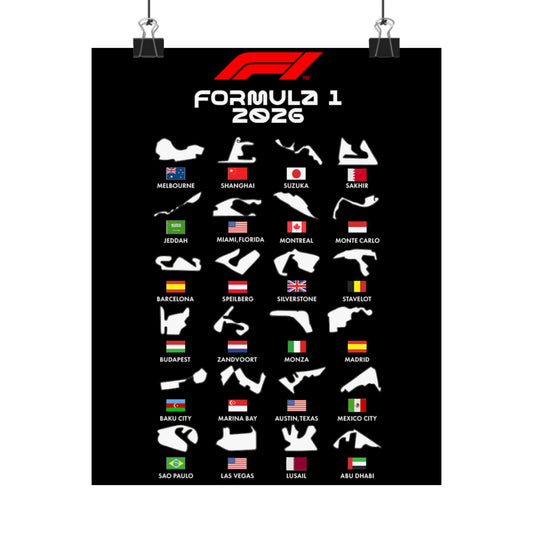 Formula 1 2026 Track Map Poster, F1 Circuits Silhouette Wall Art, Motorsport Racing Print, Racing Fan Gift, Garage Decor