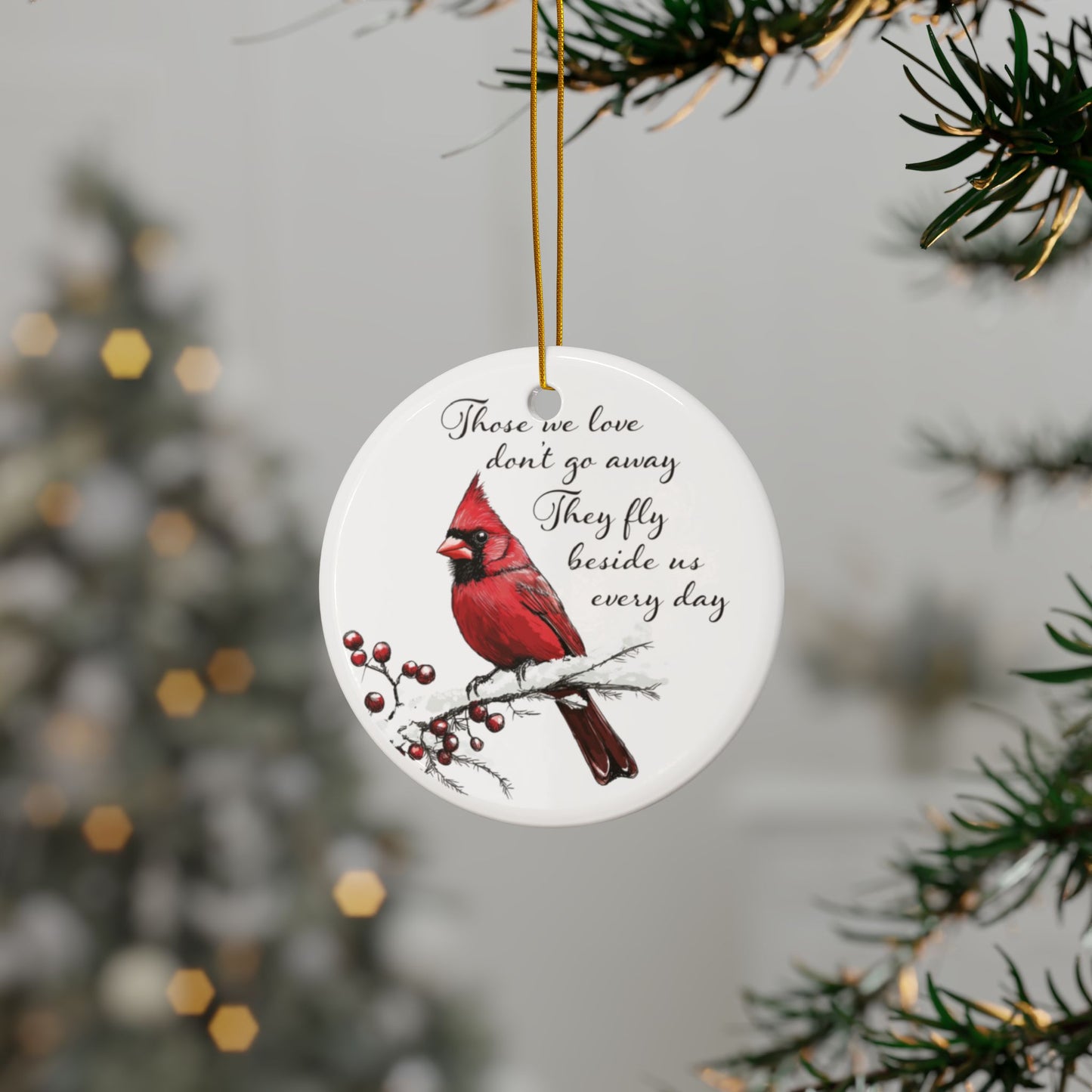 Cardinal Memorial Ornament, Red Cardinal Remembrance Ornament, Double-Sided Ceramic Ornament, Sympathy Gift, Loved One Christmas Keepsake