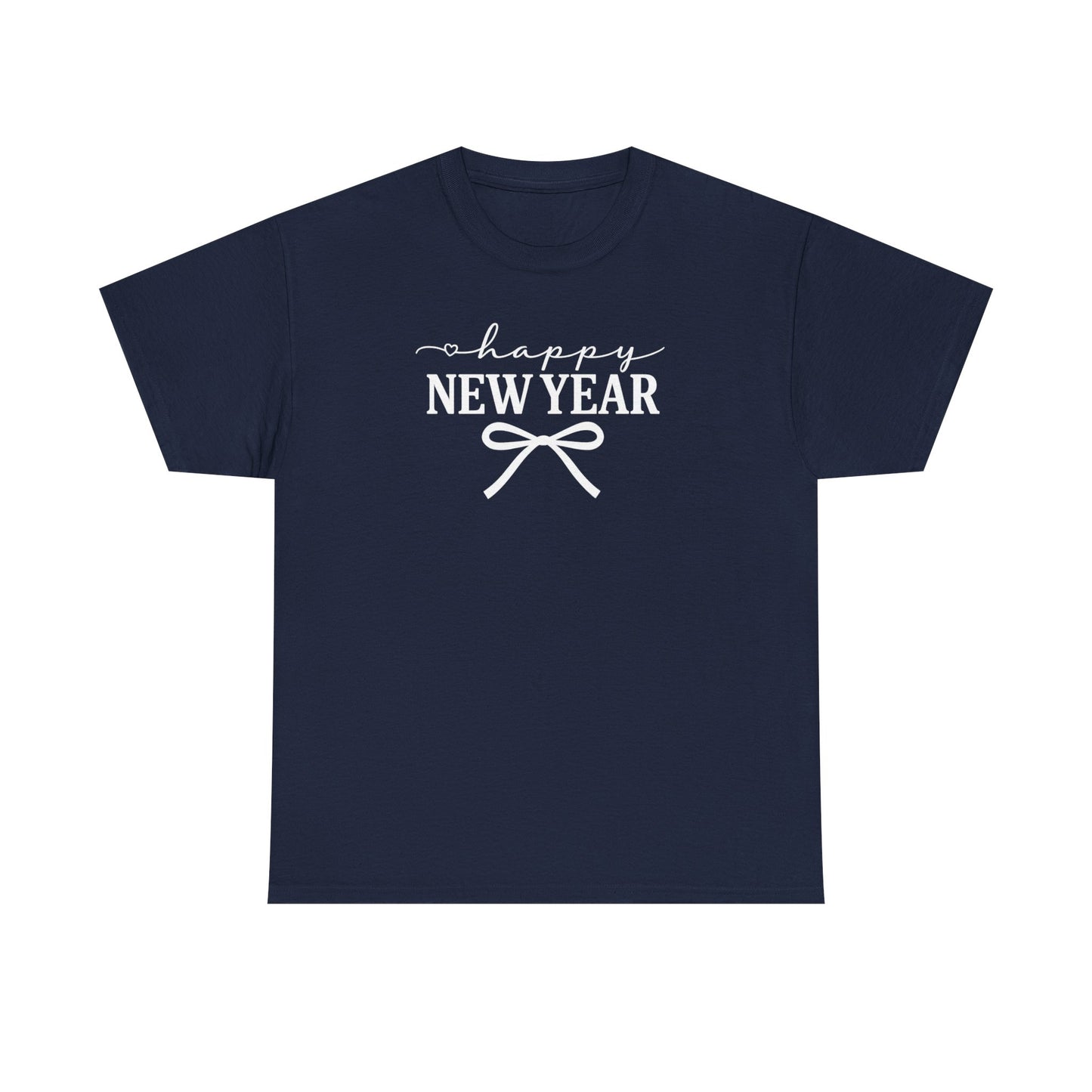 Happy New Year Bow T-Shirt, Minimalist New Year Typography Tee, Holiday Graphic Shirt, New Year's Eve Outfit, Casual Festive Top