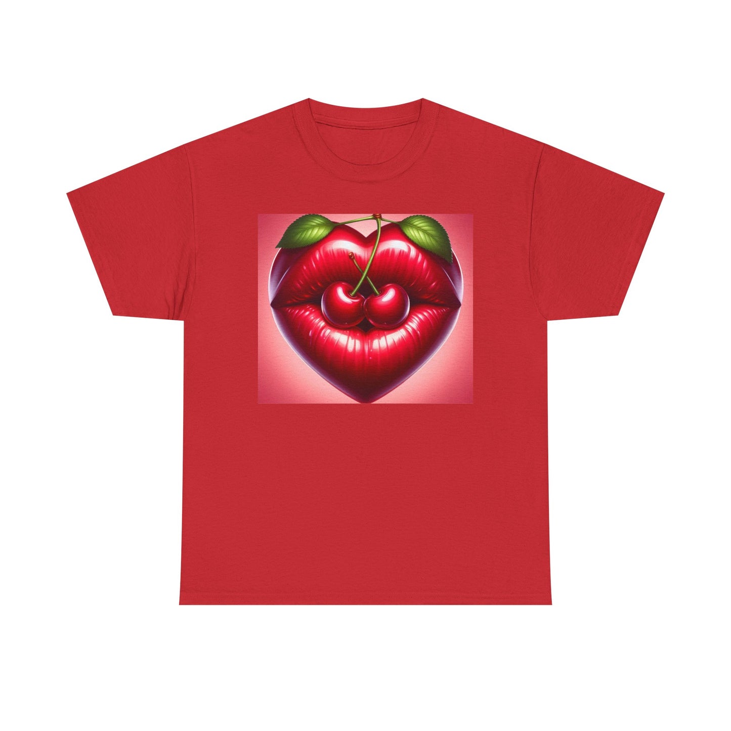 Cherry Lips Heart Graphic Tee, Retro Pop Art T-Shirt, Cute Aesthetic Cotton Shirt, Vintage Style Unisex Tee, Fun Statement Top