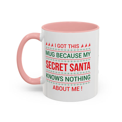 Personalized Secret Santa Accent Coffee Mug, Holiday Gift, Funny Christmas Mug, Unique Office Secret Santa Gift, Custom Drinkware