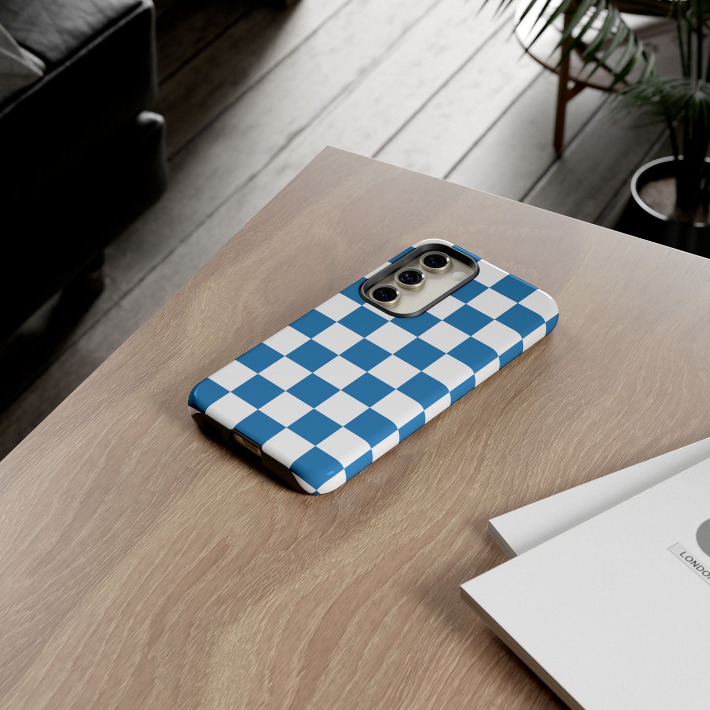 Blue Checkerboard Phone Case, Samsung Galaxy S25, S25 Plus, S24, S24 Plus, S24 Ultra, S23, S22, S22 Plus, S21 Ultra, S21 FE, S20+