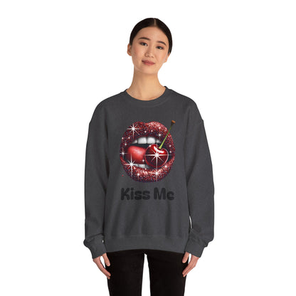 Cherry Kiss Me Sweatshirt, Glitter Lips Cherry Graphic Crewneck, Retro Pop Art Sweatshirt, Cute Flirty Pullover, Unisex Cozy Top