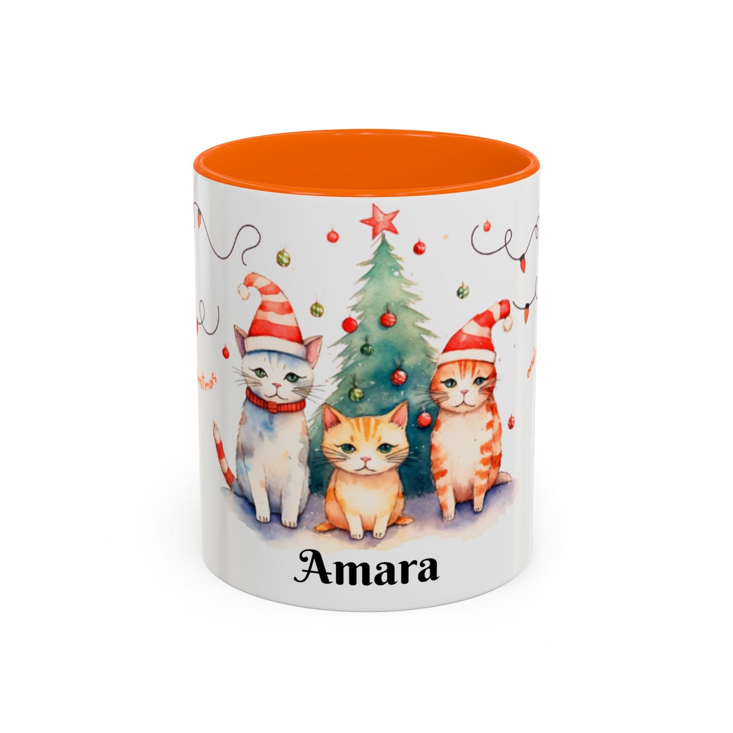 Personalized Festive Cat Accent Coffee Mug, Holiday, Christmas, Unique Gift, Home Decor, Cute Cat Lovers, Christmas Day Gift