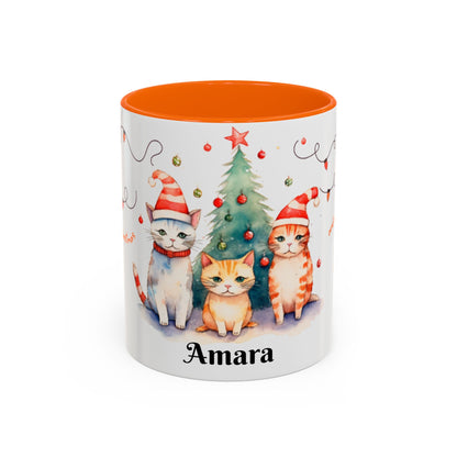 Personalized Festive Cat Accent Coffee Mug, Holiday, Christmas, Unique Gift, Home Decor, Cute Cat Lovers, Christmas Day Gift