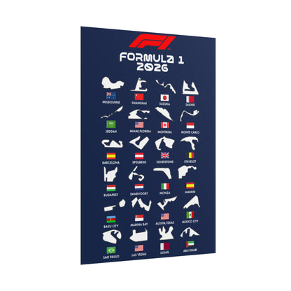 Formula 1 2026 Track Silhouettes Poster, F1 Circuits Map Wall Art, Grand Prix Calendar Print, Motorsport Racing Decor, Rolled Poster