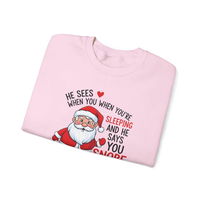 Funny Santa Christmas Sweatshirt He Sees When You are Sleeping and He Says You Snore Like a Pig |Holiday Humor Crewneck |Cozy Christmas Gift