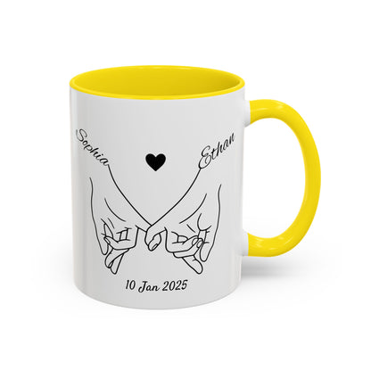 Holding Hands Couple Mug | Personalized Names & Date Coffee Cup | Custom Line Art Love Mug | Valentine Anniversary Gift for Couples