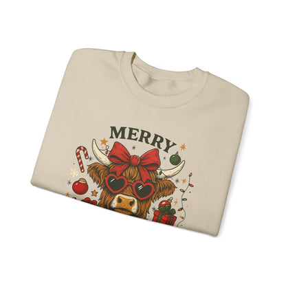 Merry Christmas Highland Cow Sweatshirt, Cow Christmas Crewneck, Funny Holiday Farm Shirt, Western Christmas Sweater, Cozy Xmas Gift for Her