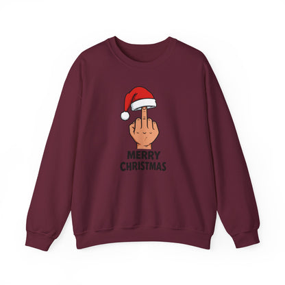 Funny Christmas Sweatshirt, Santa Hat Middle Finger Shirt, Merry Christmas Crewneck, Offensive Holiday Sweater, Funny Xmas Gift