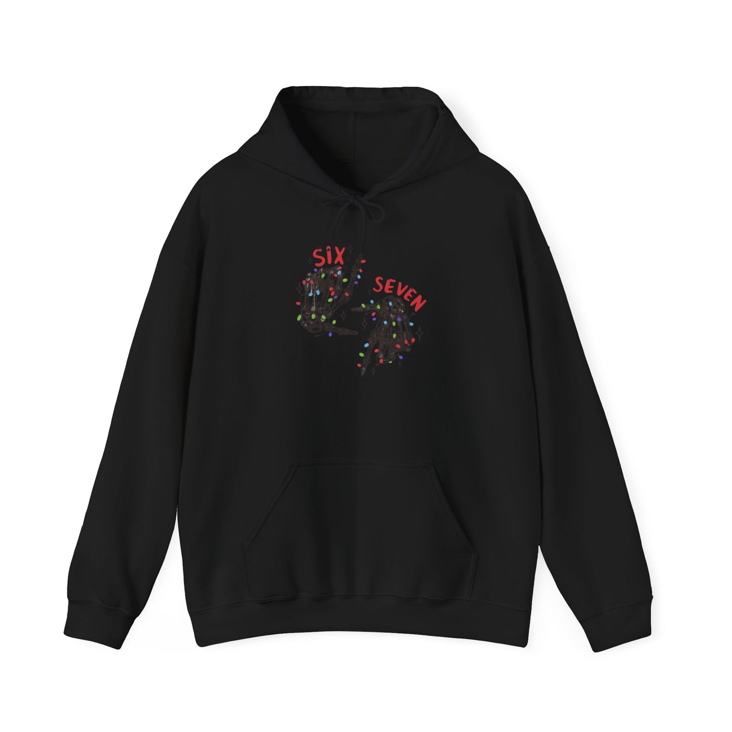 Six Seven Skeleton Hands Hoodie  Funny Halloween  Christmas Pullover | Skeleton Hand Lights Hoodie | Cool Holiday Sweatshirt Gift for Men