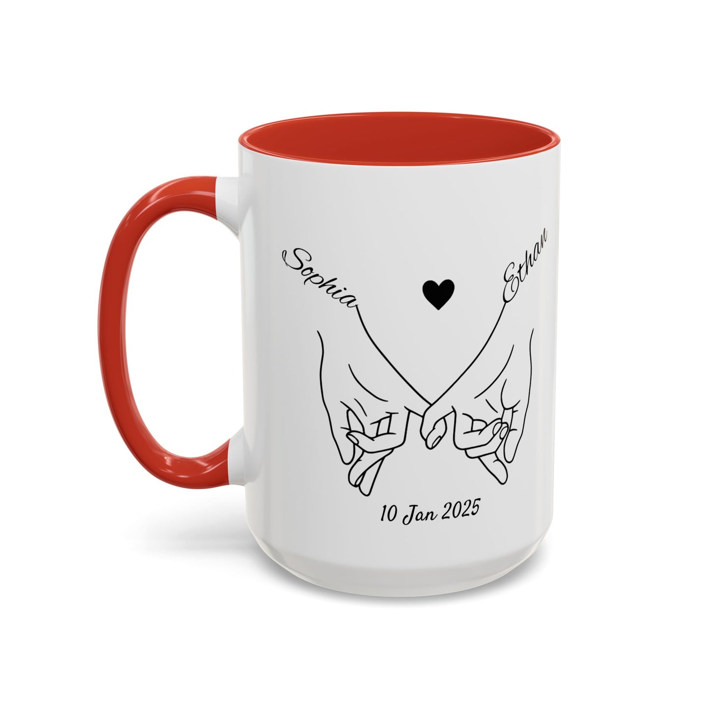 Holding Hands Couple Mug | Personalized Names & Date Coffee Cup | Custom Line Art Love Mug | Valentine Anniversary Gift for Couples