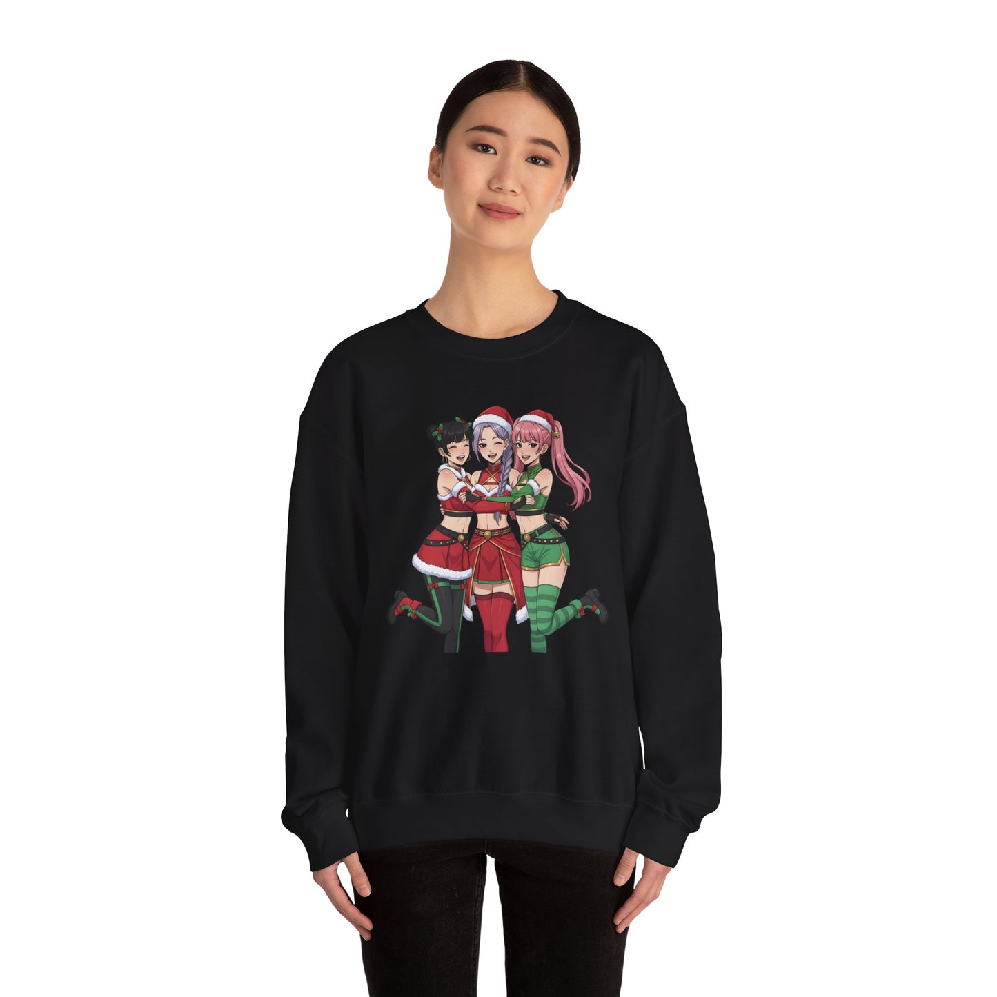 Anime Christmas Sweatshirt, Kawaii Girls Holiday Crewneck, Cute Anime Xmas Sweater, Cozy Otaku Gift, Holiday Kawaii Trio Shirt