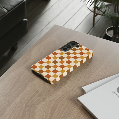 Boho Checked Phone Case, Checkerboard Design, Durable Protection, Phone Cover, Phone case For iPhone and Samsung, Trendy Phone Cover