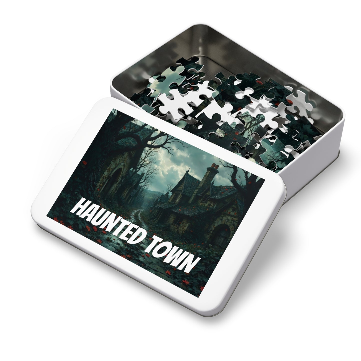 Haunted Town Jigsaw Puzzle, Spooky Village Halloween Puzzle with Tin, Dark Art Puzzle, 500-2000 Piece Gift
