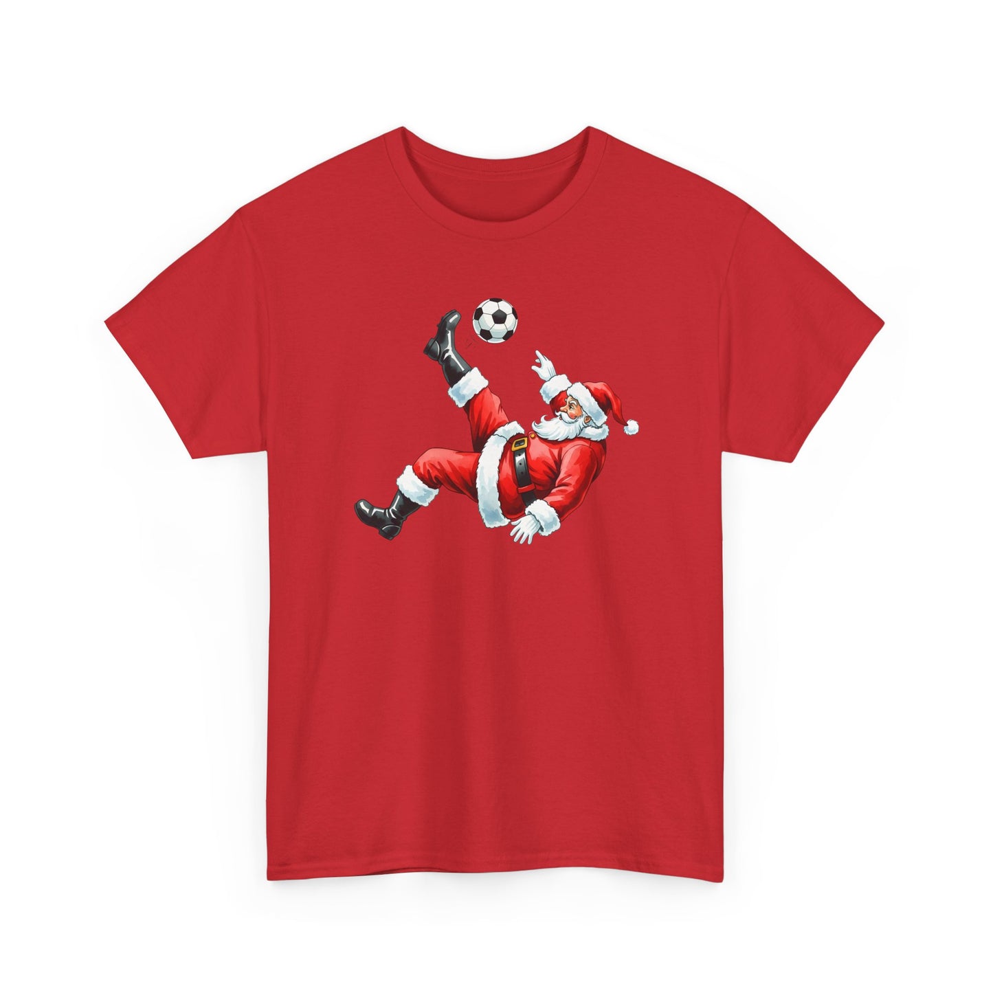 Santa Soccer Heavy Cotton Tee, Fun Holiday Shirt, Christmas Party, Gift for Him/Her, Festive Clothing, Casual Wear, Gift for her