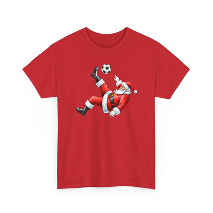 Santa Soccer Heavy Cotton Tee, Fun Holiday Shirt, Christmas Party, Gift for Him/Her, Festive Clothing, Casual Wear, Gift for her