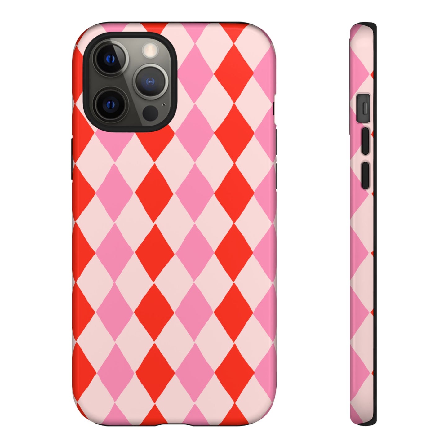 Tough Cases with Red Pink Diamonds, Retro Checkerboard iPhone Case And Samsung Case, Slim Fit Phone Case, Stylish Gift